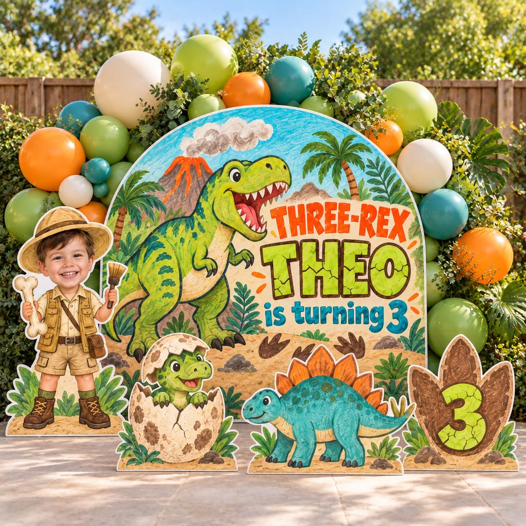 Three-Rex Dino Dig Birthday Backdrop Set