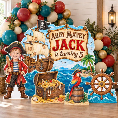 Watercolor Pirate Ship Birthday Backdrop Set
