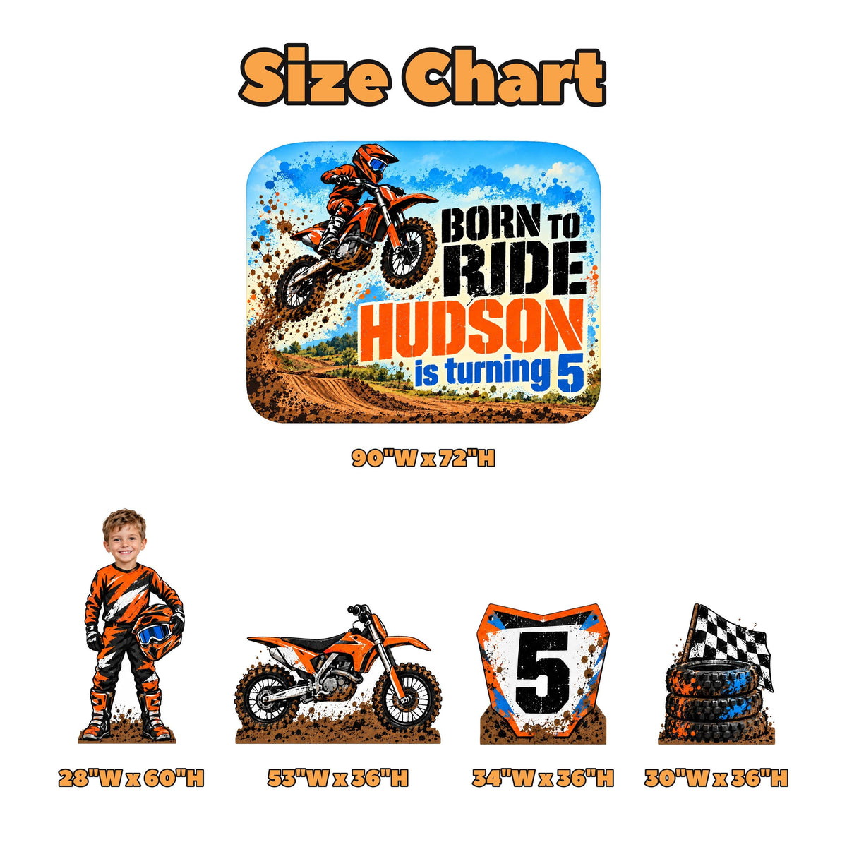 Orange Born to Ride Dirt Bike Backdrop Set
