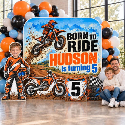 Orange Born to Ride Dirt Bike Backdrop Set
