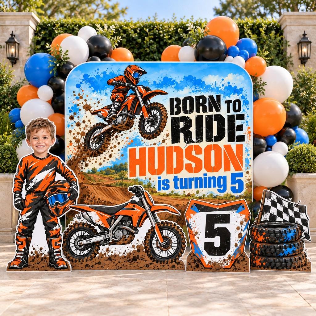 Orange Born to Ride Dirt Bike Backdrop Set