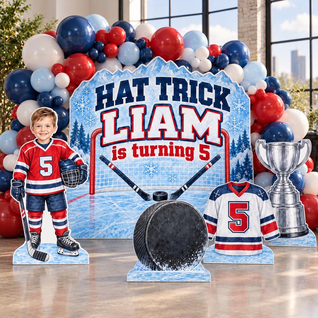 Icy Blue Hat Trick Hockey Backdrop Set