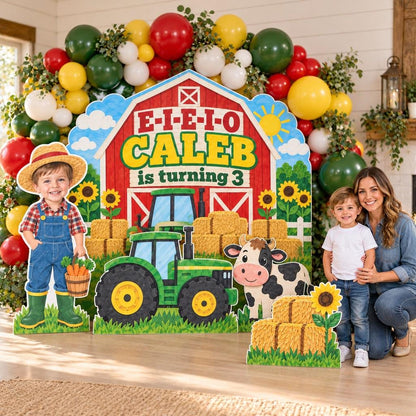 Red Barn Tractor Farm Birthday Backdrop Set