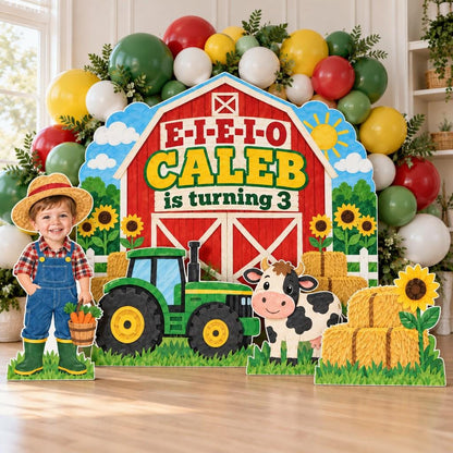 Red Barn Tractor Farm Birthday Backdrop Set