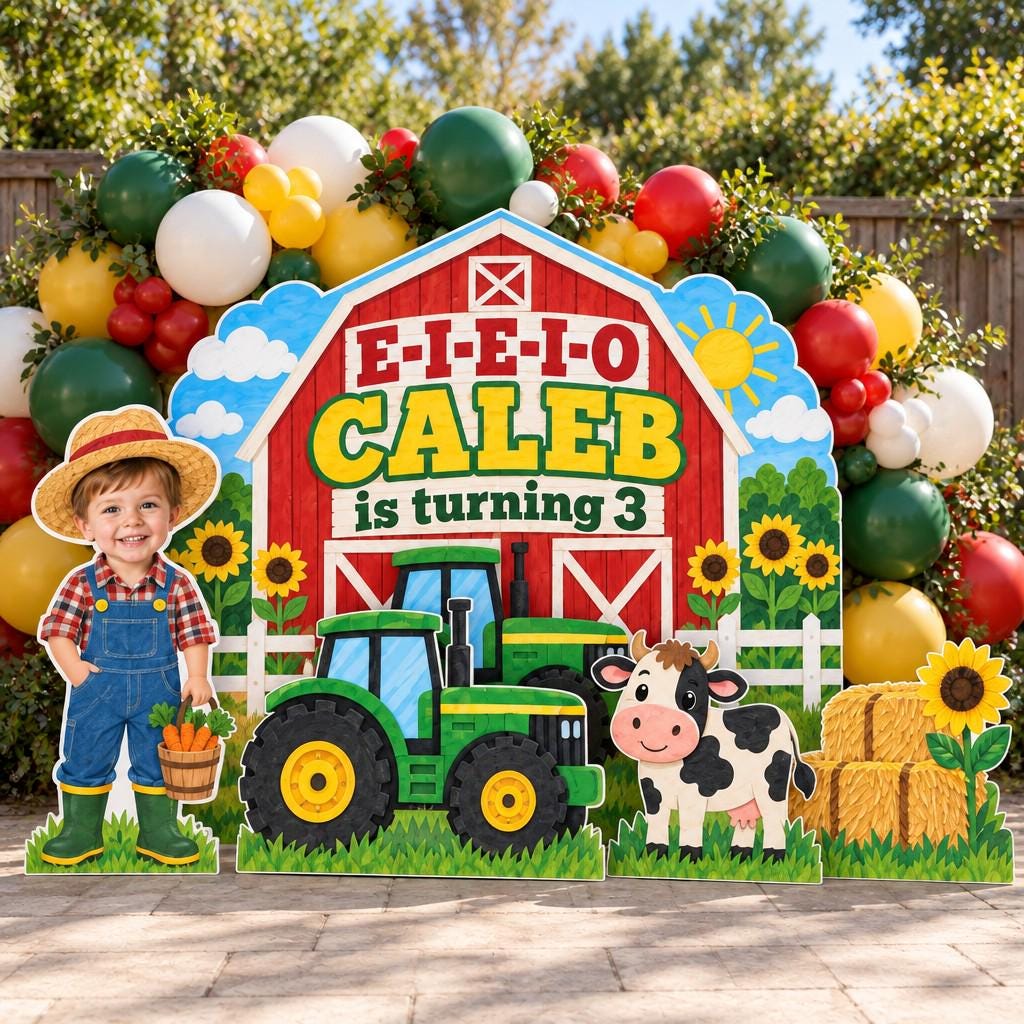 Red Barn Tractor Farm Birthday Backdrop Set
