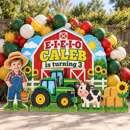 Red Barn Tractor Farm Birthday Backdrop Set