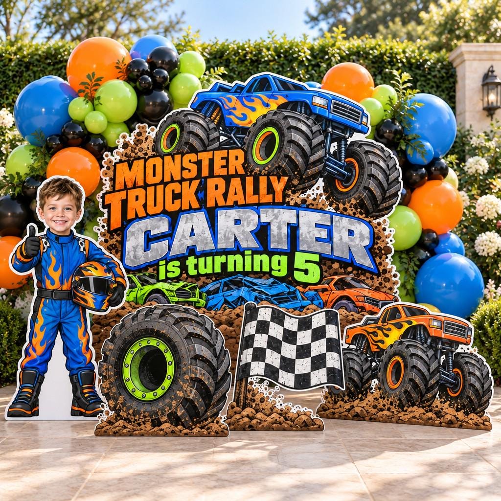 Flame Monster Truck Rally Backdrop Set