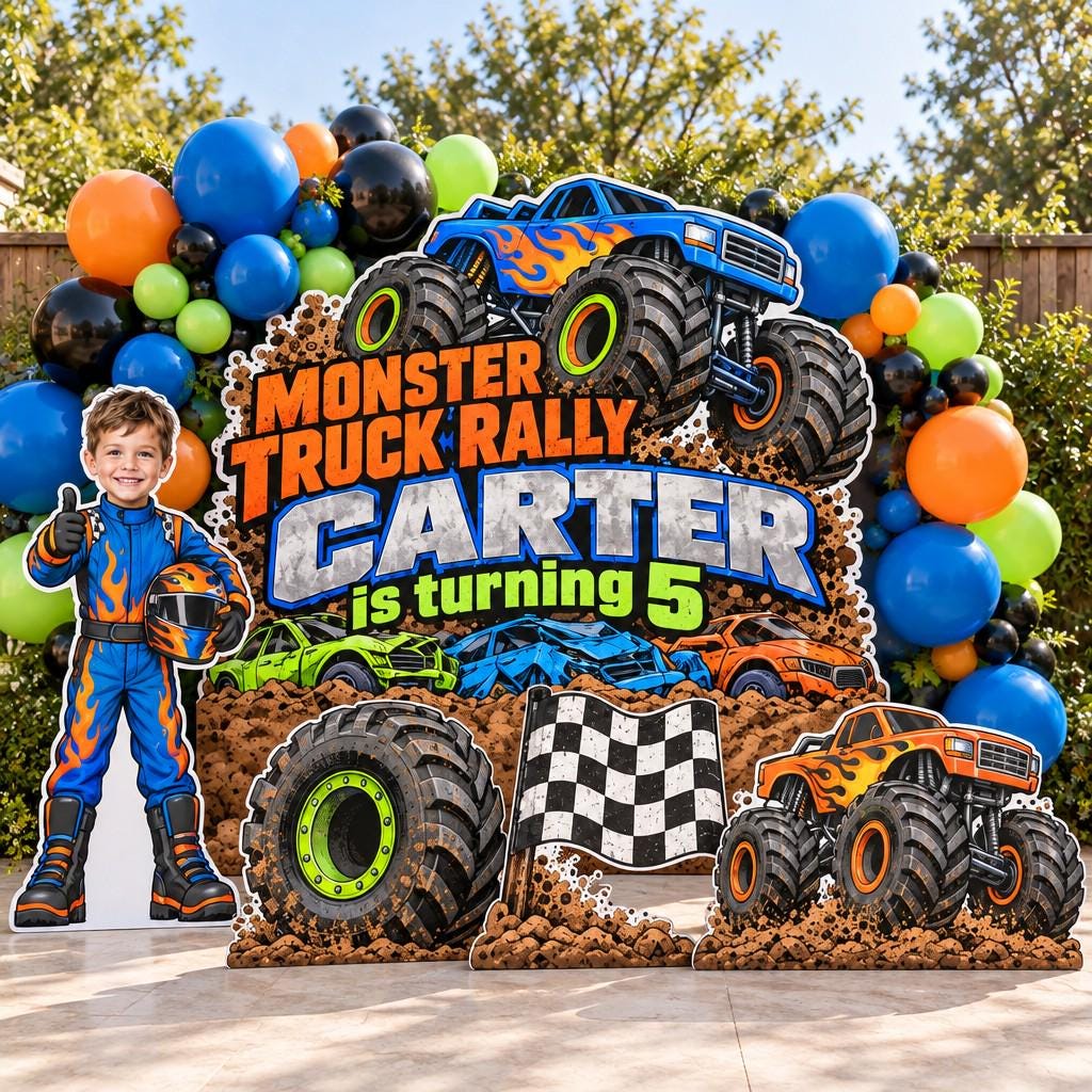 Flame Monster Truck Rally Backdrop Set