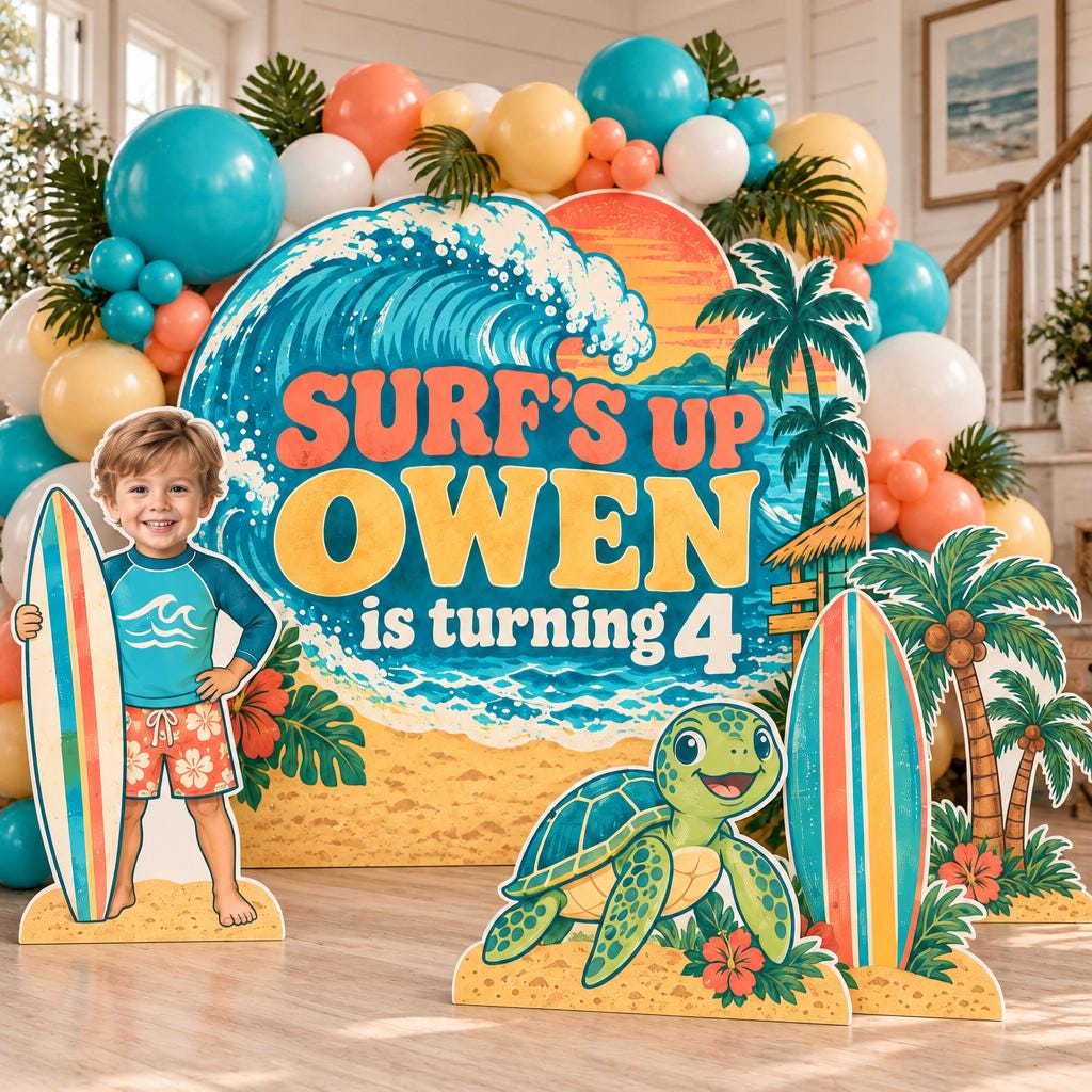 Retro Wave Surf's Up Birthday Backdrop Set
