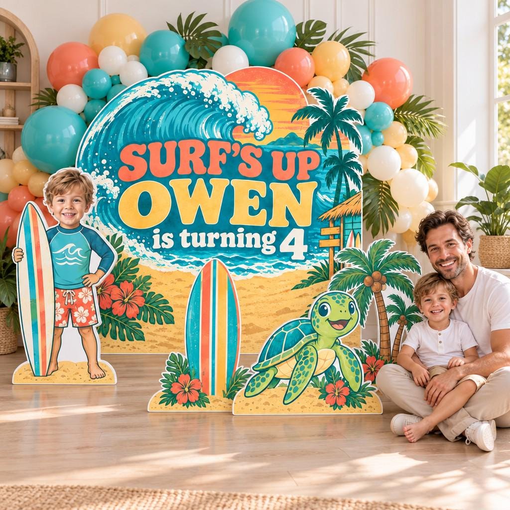 Retro Wave Surf's Up Birthday Backdrop Set