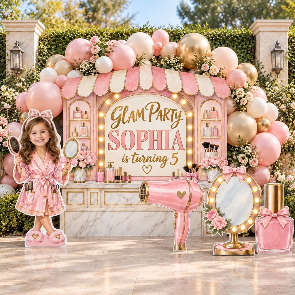 Blush Gold Beauty Salon Glam Backdrop Set