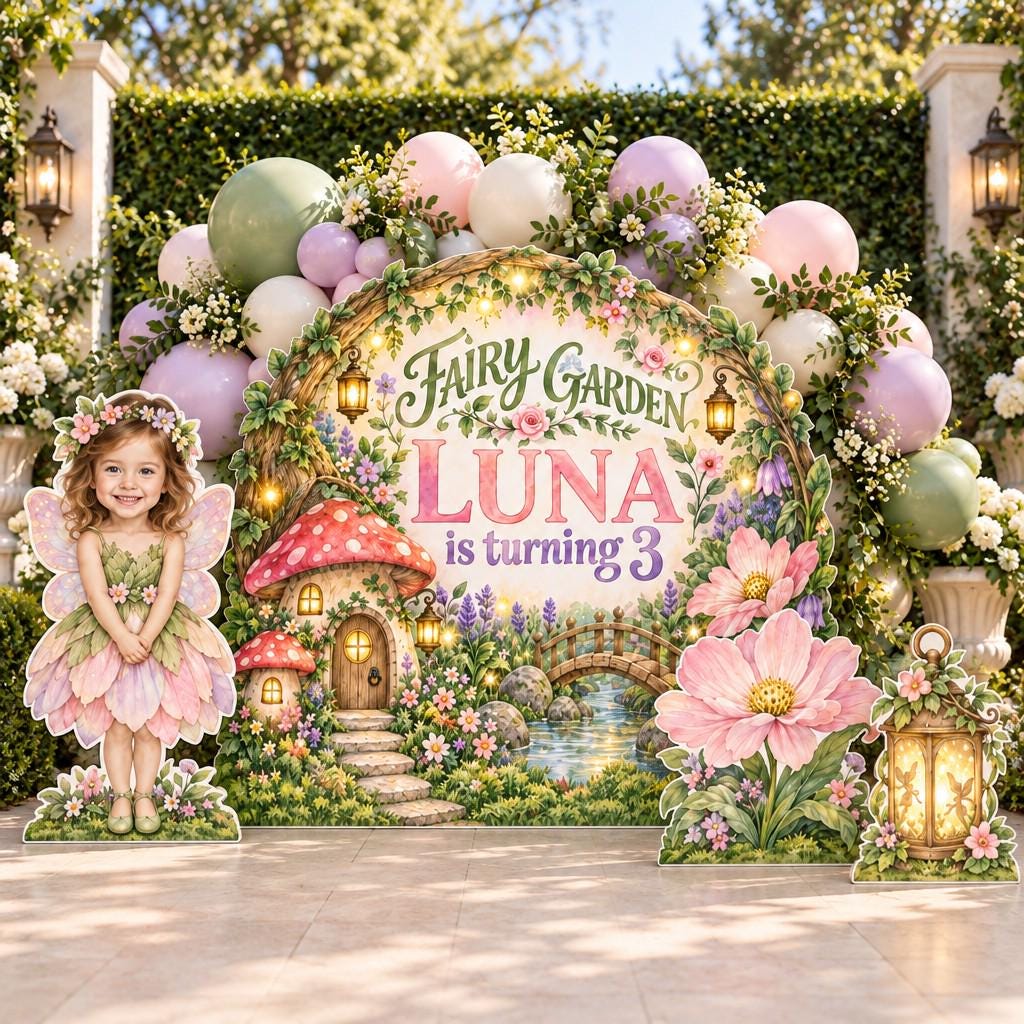 Mushroom House Fairy Garden Backdrop Set