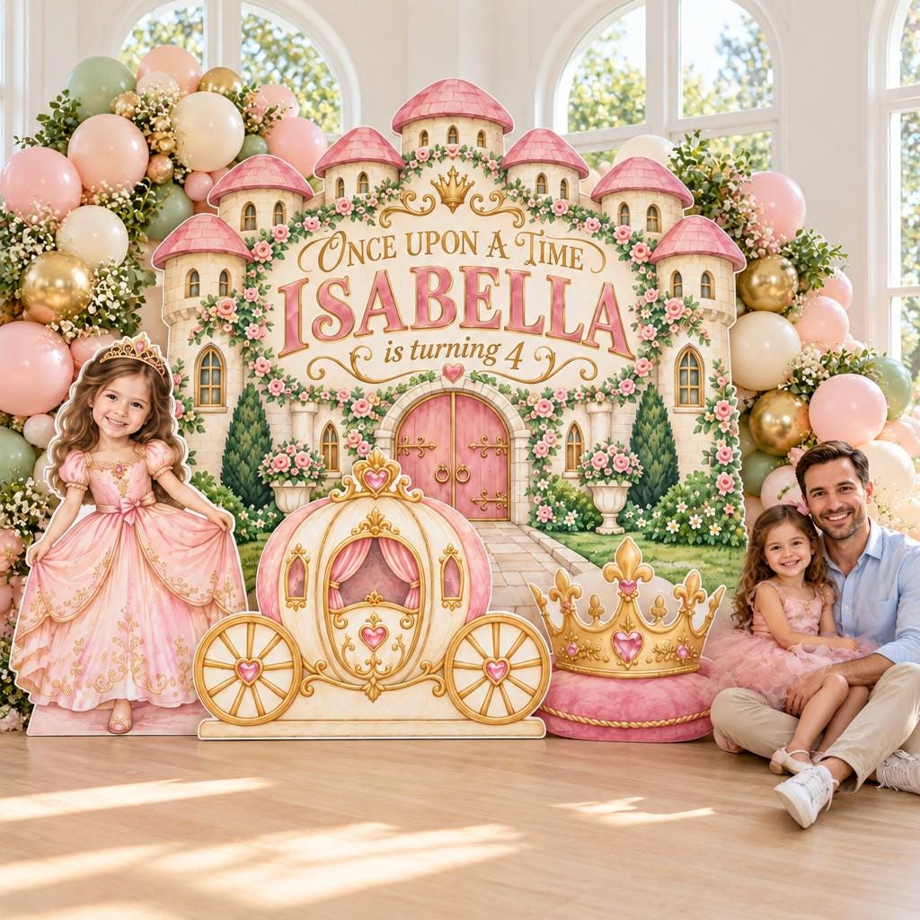 Blush Rose Castle Golden Carriage Backdrop