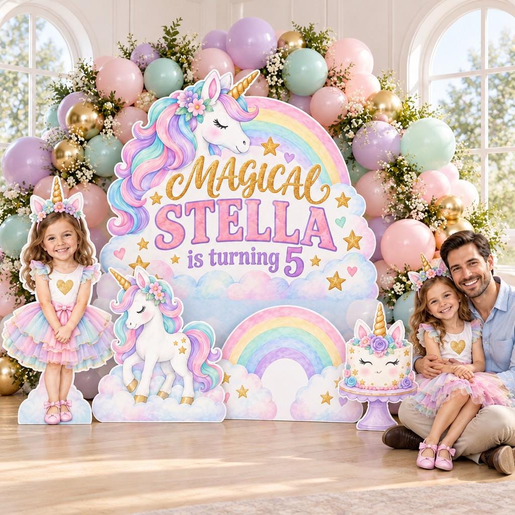 Pastel Rainbow Cloud Unicorn Photo Wall Set