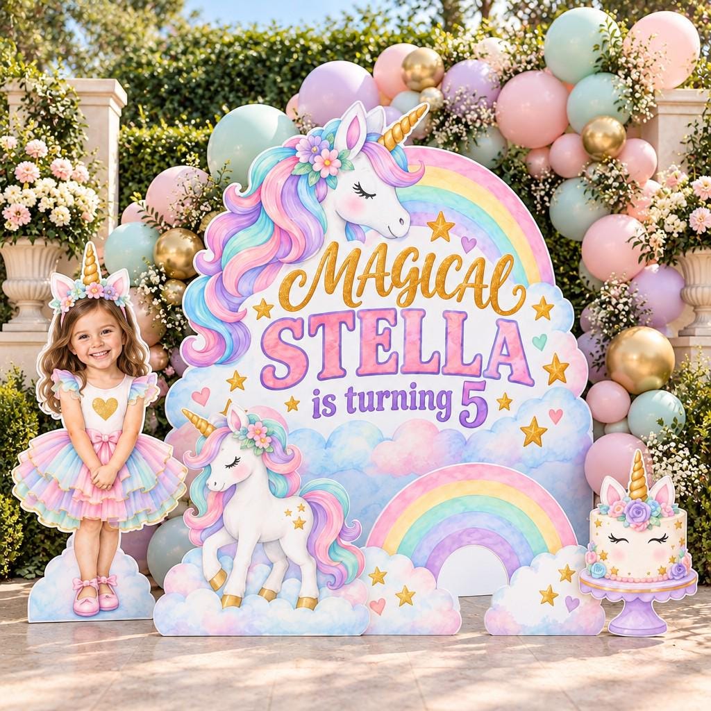 Pastel Rainbow Cloud Unicorn Photo Wall Set