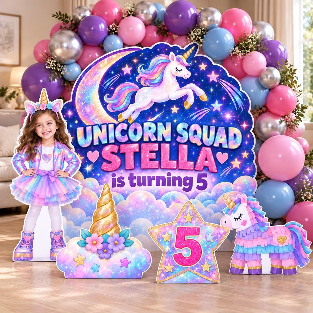 Pastel Rainbow Cloud Unicorn Photo Wall Set