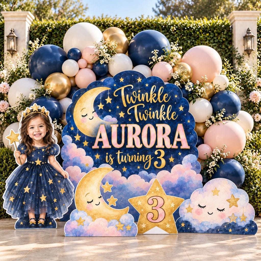 Navy Twinkle Star Moon Backdrop Set
