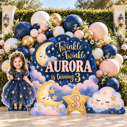 Navy Twinkle Star Moon Backdrop Set