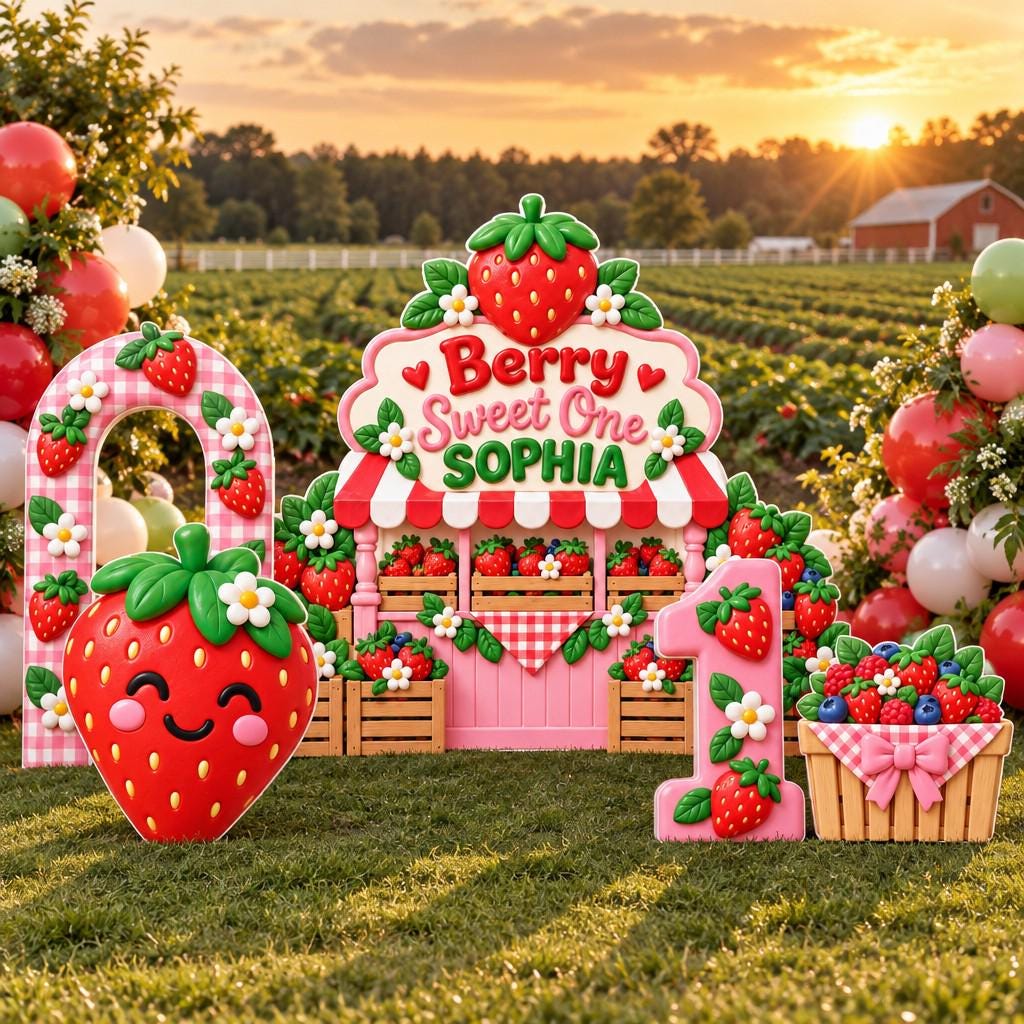 Strawberry Farm Stand Gingham Arch Set