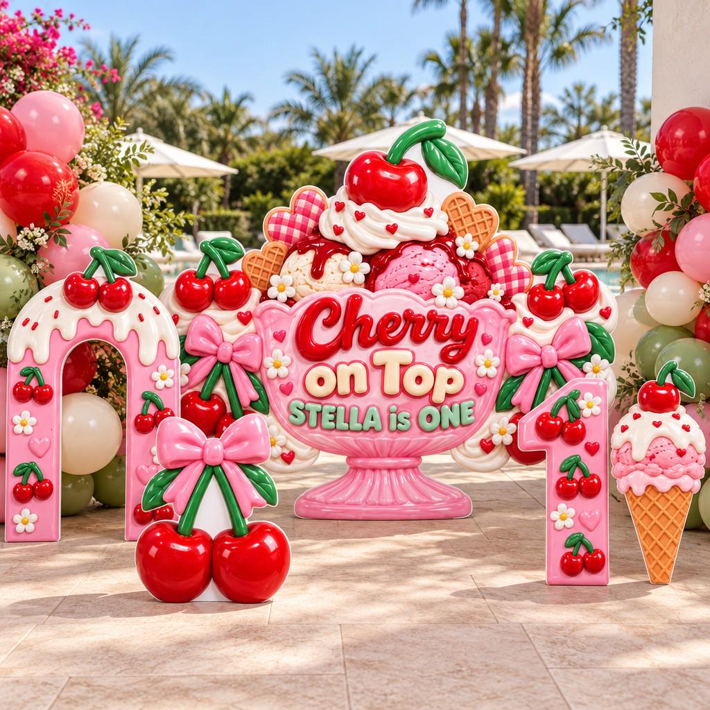 Pink Cherry Sundae First Birthday Set