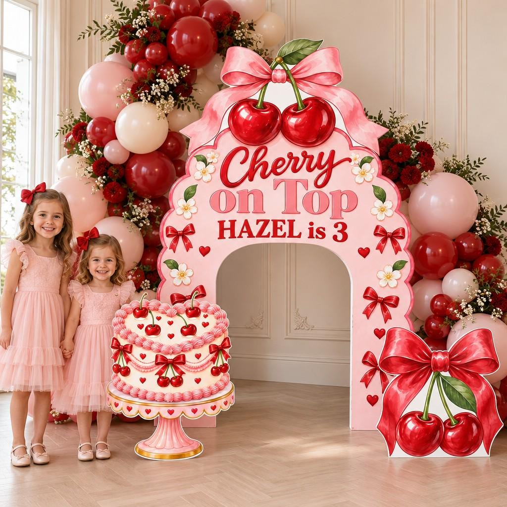 Blush Bow Cherry on Top Birthday Arch
