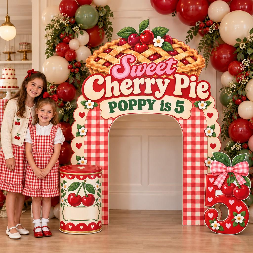 Red Gingham Cherry Pie Birthday Arch