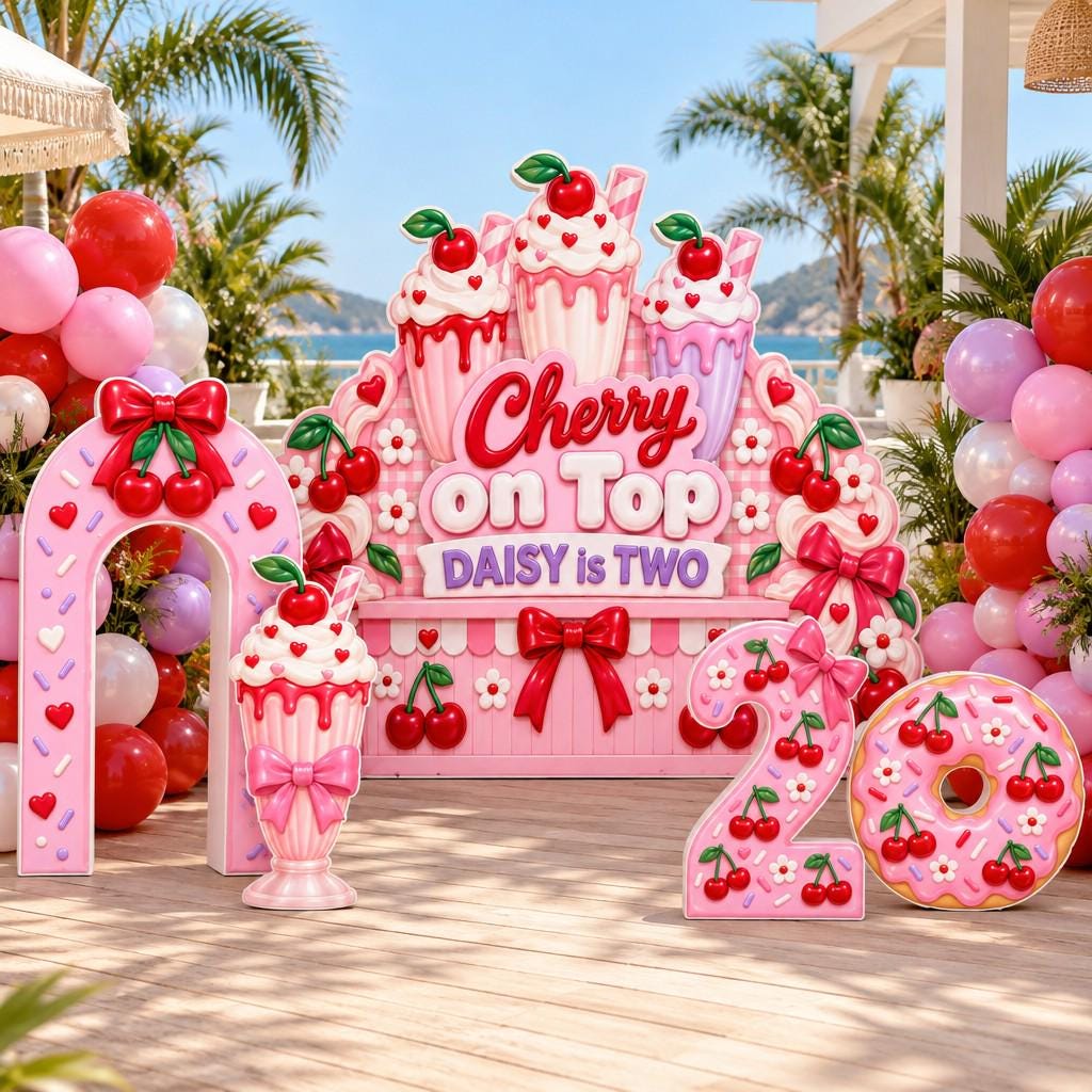 Pink Milkshake Bar Cherry on Top Backdrop