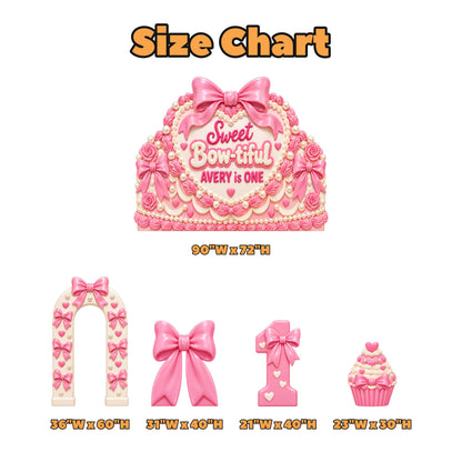 Pink Coquette Bow Heart Cake Backdrop Set
