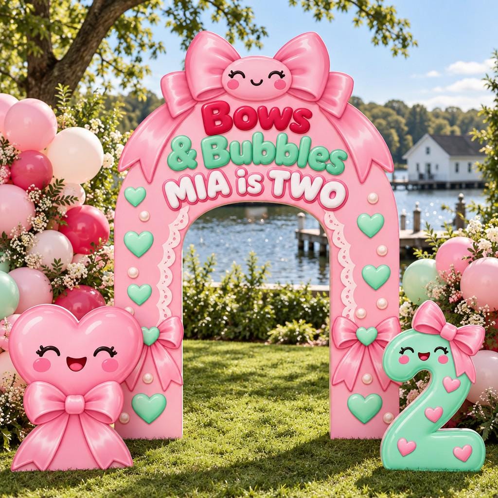 Kawaii Pink Bow Bubbles Birthday Arch Set