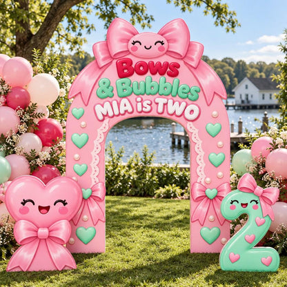 Kawaii Pink Bow Bubbles Birthday Arch Set