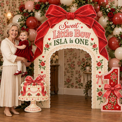 Red Velvet Bow Vintage Rose Arch Set