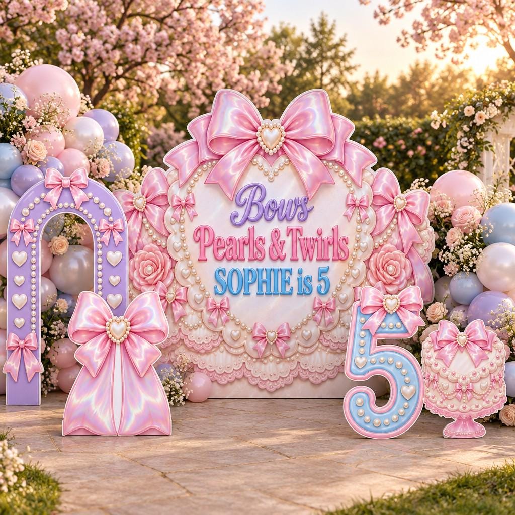 Pearl Coquette Bow Heart Backdrop Set