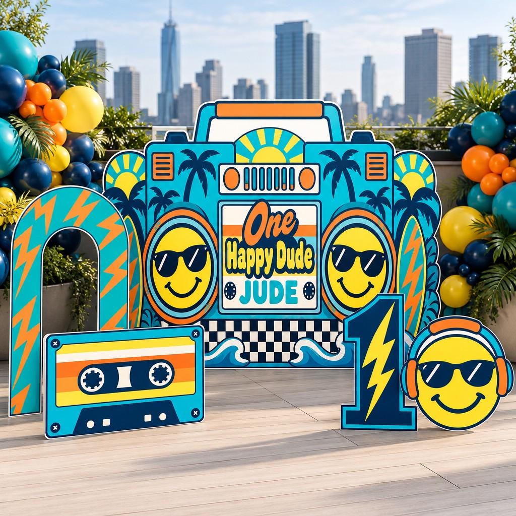 Retro Boombox Happy Dude Birthday Set