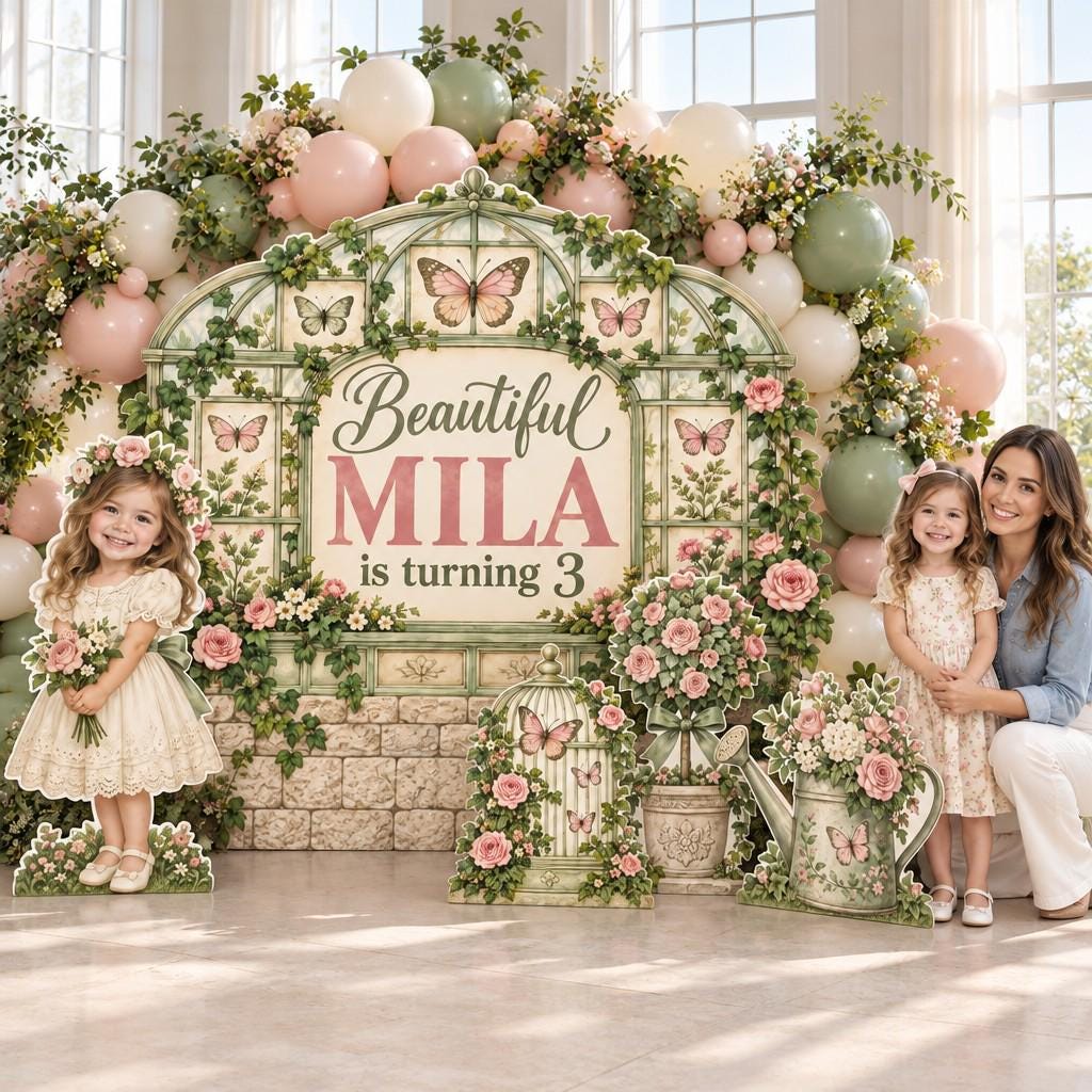 Greenhouse Butterfly Garden Backdrop Set