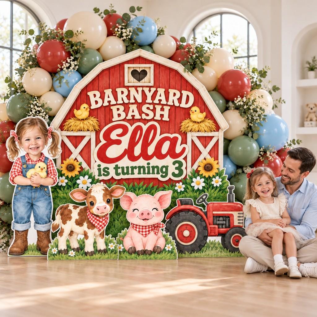 Red Barn Farm Girl Birthday Backdrop Set