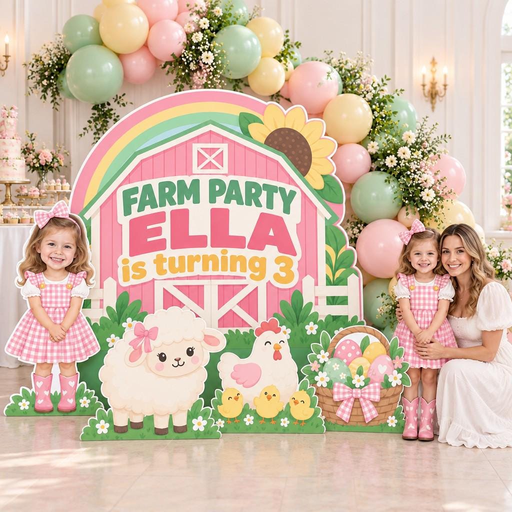 Red Barn Farm Girl Birthday Backdrop Set