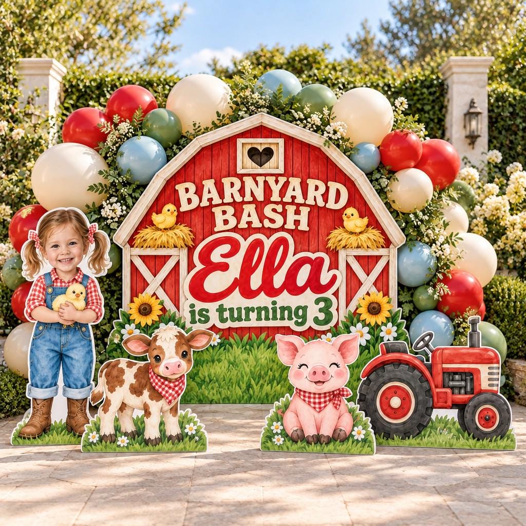 Red Barn Farm Girl Birthday Backdrop Set