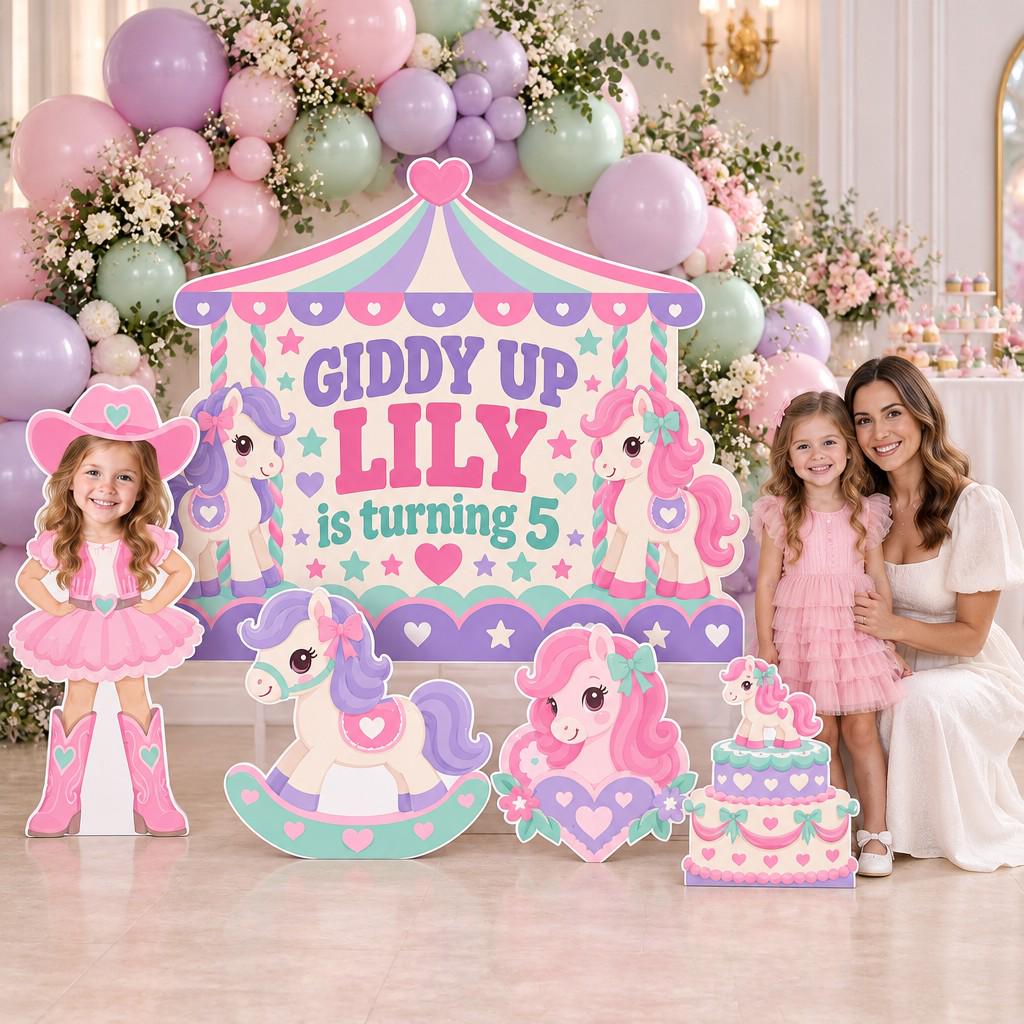 Pink Stable Pony Party Backdrop Set