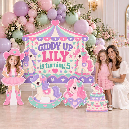 Pink Stable Pony Party Backdrop Set