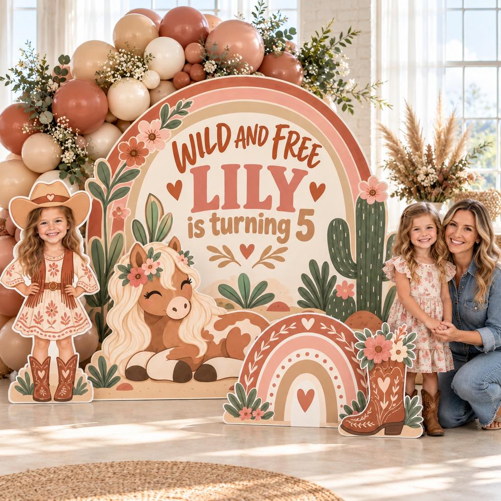 Pink Stable Pony Party Backdrop Set