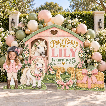 Pink Stable Pony Party Backdrop Set