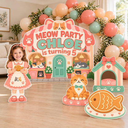 Pink Lilac Kitty Face Birthday Backdrop Set