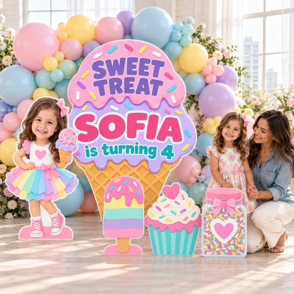 Pastel Waffle Cone Scoop Birthday Backdrop