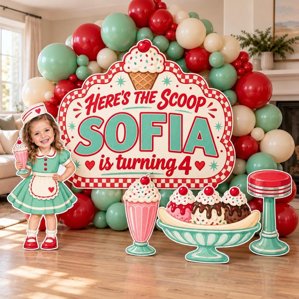 Pastel Waffle Cone Scoop Birthday Backdrop