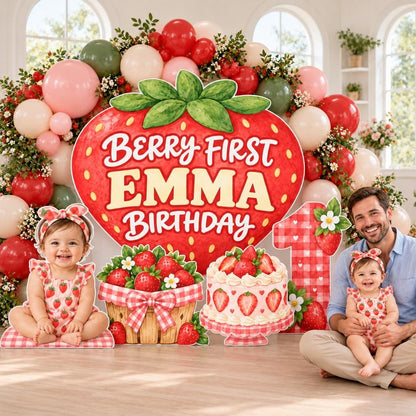 Giant Watercolor Strawberry Birthday Backdrop