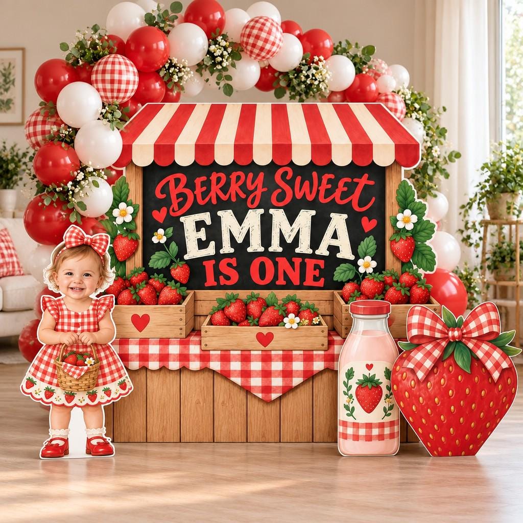 Giant Watercolor Strawberry Birthday Backdrop