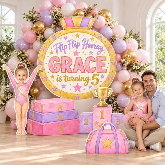 Gold Medal Gymnastics Birthday Backdrop Set