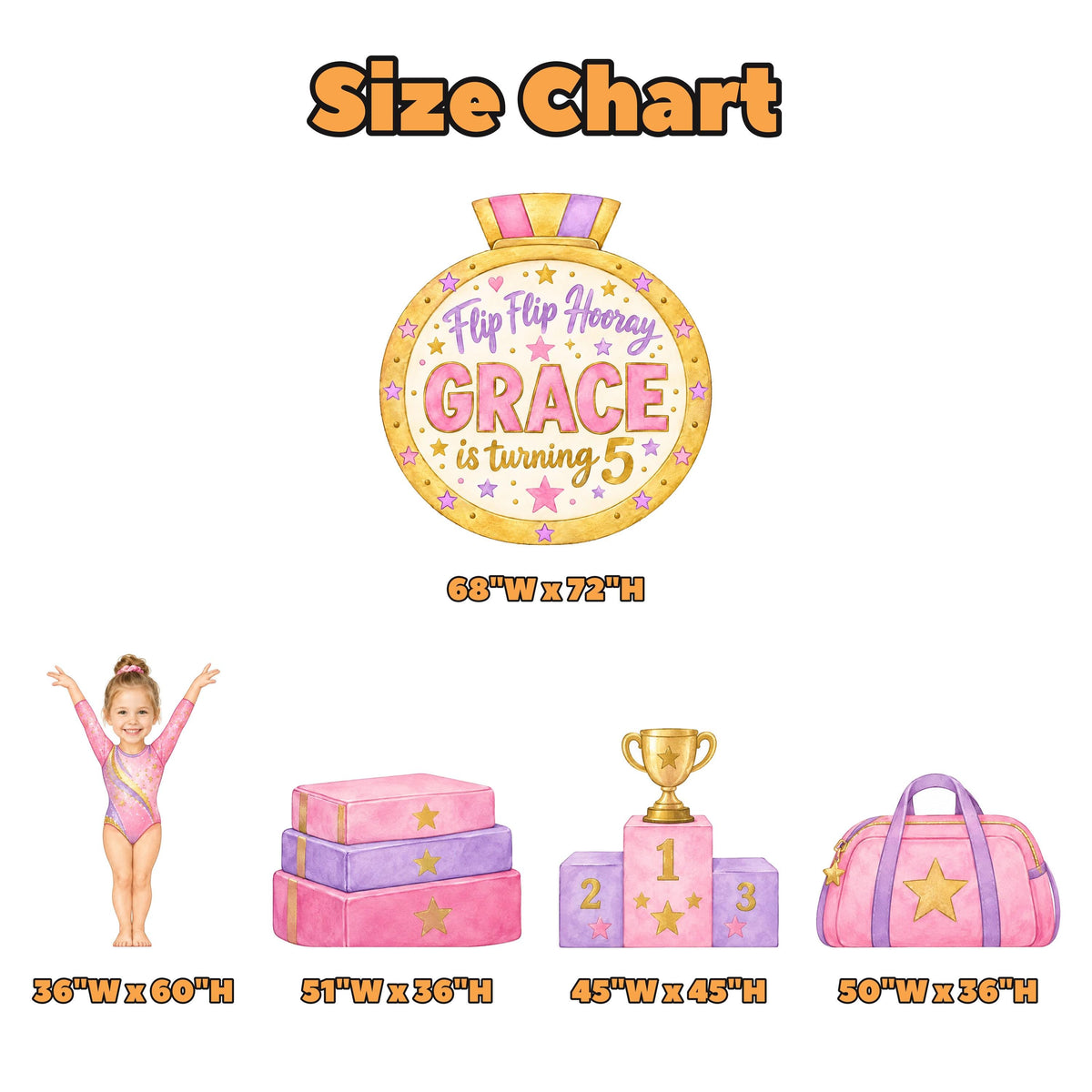 Gold Medal Gymnastics Birthday Backdrop Set