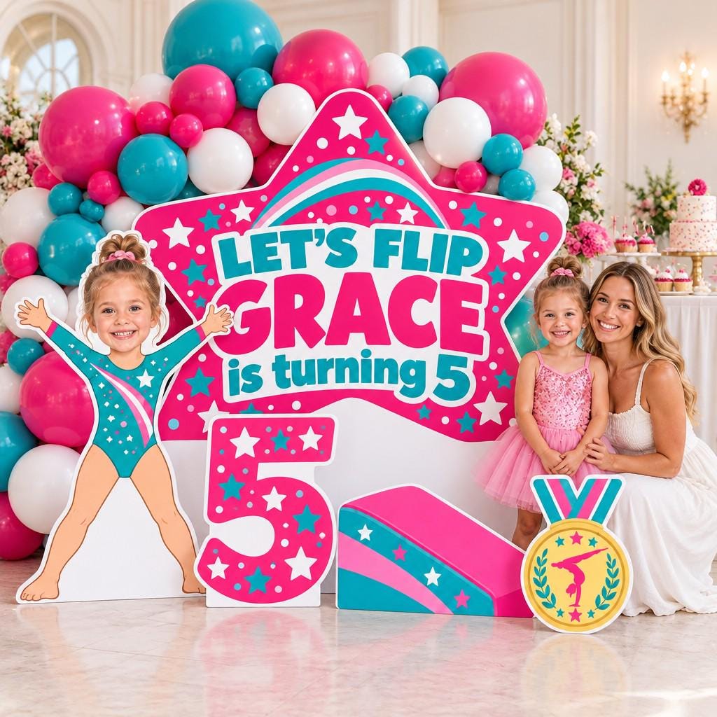 Gold Medal Gymnastics Birthday Backdrop Set