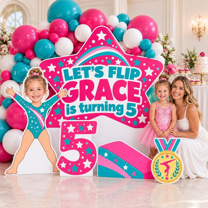 Gold Medal Gymnastics Birthday Backdrop Set